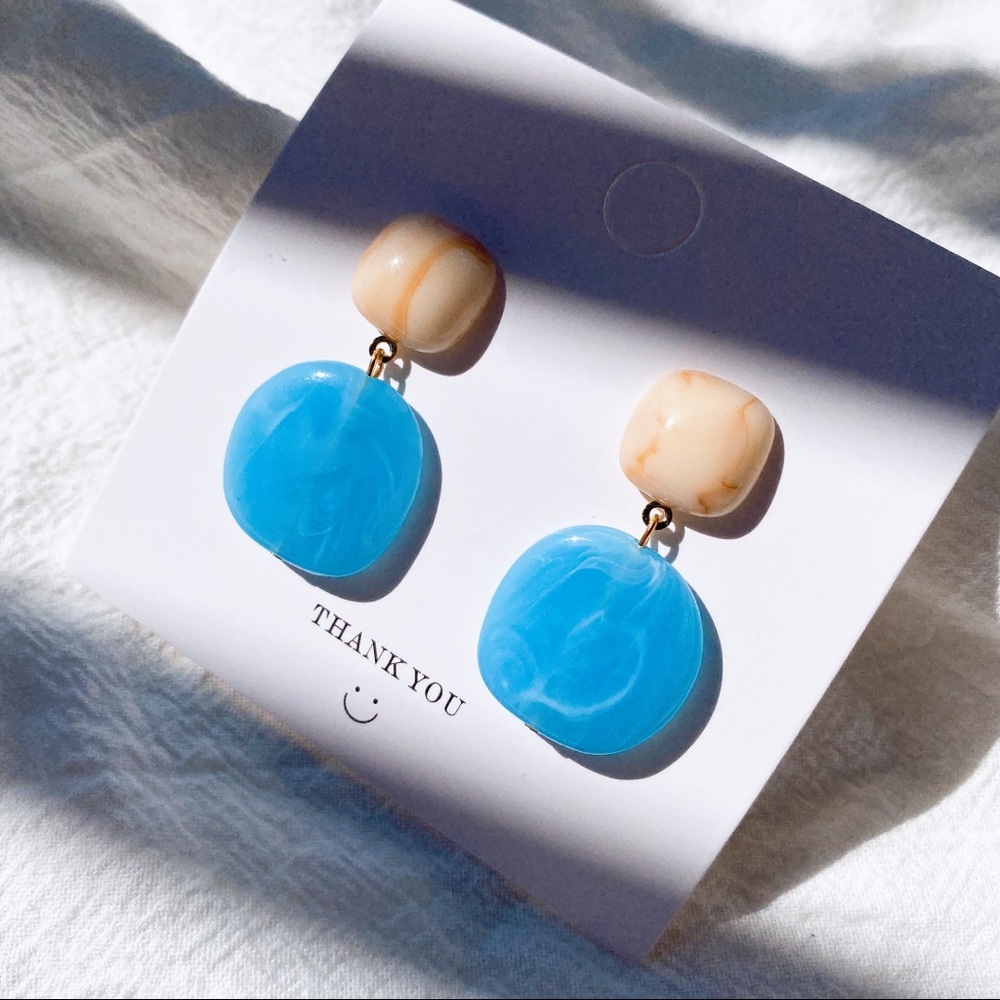 Handmade sea blue resin earrings